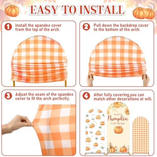 3 Pcs Fall Themed Arch Backdrop Covers Orange A Little Pumpkin Party Decor - Image 5
