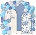 Foilswirl Baby in Bloom Balloon Arch Kit 34 Pcs Blue Baby Shower Party Decorations 4ft 5ft 6ft Blue and White Floral Spandex Arch Backdrop Cover with Balloons for Shower Decor by Foilswirl