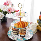 fanquare 10 Inch Blue Vintage Floral Porcelain Cake Stand - Image 3