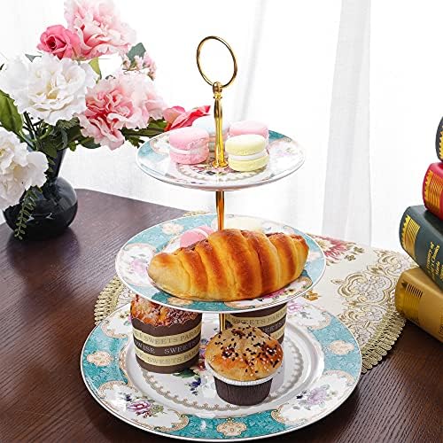 fanquare 10 Inch Blue Vintage Floral Porcelain Cake Stand - Image 3