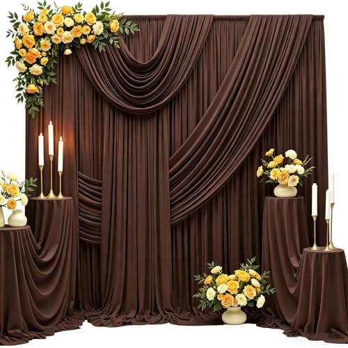 10FT x 15FT Wrinkle-Free Brown Backdrop Curtains for Wedding, 2 Panels Brown Fabric Photo Background Drapes for Wedding Reception, Birthday, Bridal & Baby Shower Decorations Photography by Besutolife