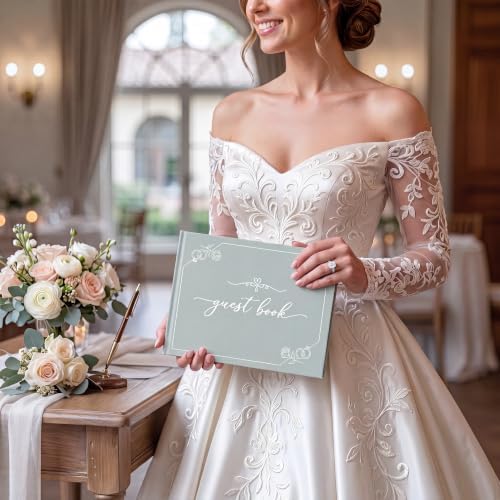 Wedding Guest Book and Vow Book Set Sage Green Linen Photo - Image 7