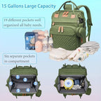 Jeryswet Baby Diaper Bags with Changing Station, Waterproof Large Capacity Diaper Bag Backpack for Moms Dads with USB Charging Port and Stroller Straps, Baby Shower Gifts, Green - Image 3