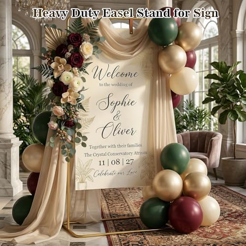 Wedding Welcome Sign Stand, 68"x31"x20" Welcome to our Wedding Sign Holder Adjustable Elegant Welcome Sign Easel with 4 Hanging Straps for Seating Chart, Banner, Ceremony Decor(Gold) - Image 6