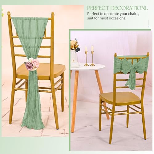60 PCS Sage Green Chair Sashes Cheesecloth Sashes Rustic Chair Decorative Bows Designed ChairCover for Wedding Banquet Party Aisle Home Kitchen Decoration (16 x 70 inch) - Image 6