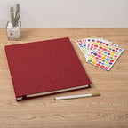 Large Photo Album Self Adhesive 4x6 5x7 6x8 8x10 Pictures Scrapbook Magnetic Album DIY Scrap Book 60 Sticky Pages Linen Cover DIY Photo Album with A Metallic Pen and DIY Accessories(Red) - Image 6