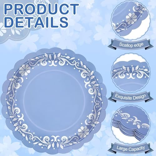 100 Pcs Platos De Barro Mexicanos Paper Plates 9 Inches Blue Cielito Lindo Party Decoration Disposable Scalloped Cinco De Mayo Paper Plates for Fiesta Mexican Talavera Baby Shower Supplies - Image 3