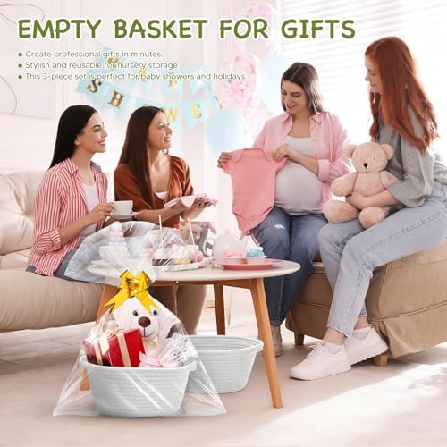6 Pack Baskets for Gifts Empty, 12"x 8"x 5" White Woven Gift Baskets with 6 Bags and 6 Bows, Bulk Storage Baskets with Handles for Raffle, Baby Shower, Wedding, Party Favors - Image 5
