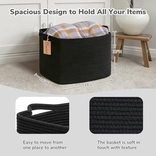Goodpick 50L Large Woven Rope Storage Basket with Handles, Black - Image 3