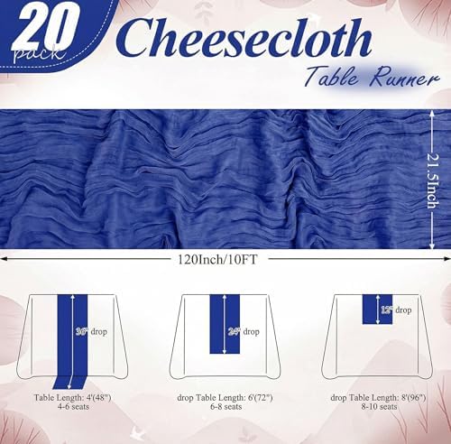 20 Packs Cheesecloth Table Runner 10FT Long Boho Gauze Fabric Table Runner Vintage Rustic Sheer Runners for Wedding Party Bridal Baby Shower Table Decorations (Royal Blue) - Image 4