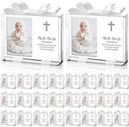 Vercraft 24 Set Baptism Picture Frame 3.5 x 5 Acrylic Baby Shower Baptism Favor Christening Gifts for Boy Girl with Plastic Crystal Boxes and Satin Ribbon Bows for Religious First Communion(White) by Vercraft