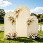 3 Metal Arch Backdrop Stands with Beige Covers, 4/5/6FT - Image 2