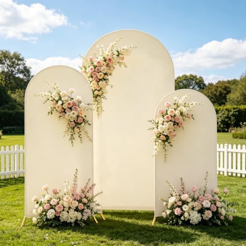 3 Metal Arch Backdrop Stands with Beige Covers, 4/5/6FT - Image 2