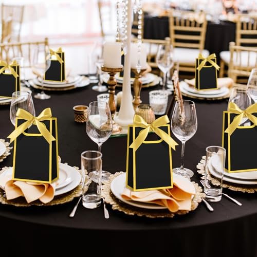 AmazingSpark 50 Pcs Black Gold Mini Gift Bags Bulk 6.3 x 3.9 x 2.8 Inch Party Favors Elegant Small Gift Bags with Handles and Ribbon Bows for Wedding Birthday Bridal Baby Shower Party Favors - Image 3