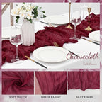 Burgundy 12 Pack Cheesecloth Table Runner 10FT Rustic Gauze Cheese Cloth Table Runner for Wedding Bridal Baby Shower Table Decor 20 x 120 Inch Long Boho Fabric Sheer Birthday Party Table Decorations - Image 3