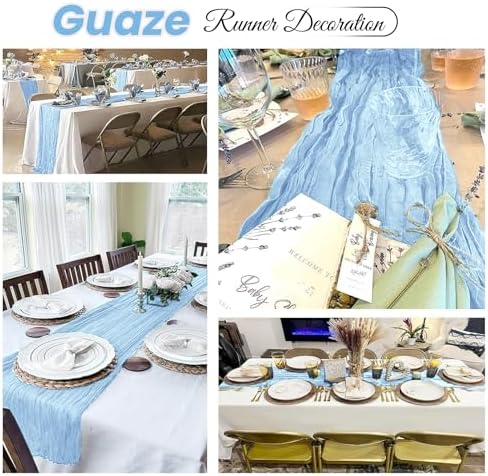 16 Pack Baby Blue Cheesecloth Table Runner 20 x 120 inch Gauze Table Runners 10 FT Long,Semi Sheer Cheese Cloth Fabric Table Runner Bulk for Wedding,Party,Baby Shower,Bridal Shower Decoration - Image 4