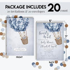 Amanda Creation Teddy Bear Baby Shower Invitations, 20 Personalized 5x7 Baby Shower Invitations for Boy with Envelopes, Blue Bear Balloon Design - Image 4