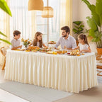 Light Champagne Polyester Table Clothes for 8 Foot Rectangle Tables, Wrinkle Free Fitted Table Cover 8ft Stretch Tablecloths with Skirt for Parties Weddings Birthday Banquet Baby Shower - Image 5
