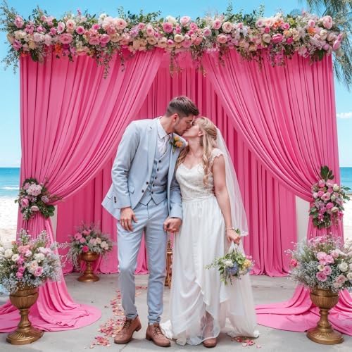 Hot Pink Backdrop Curtain 4 Panels-Wrinkle-Free Polyester Photography Drapes for Wedding Party Photo Background Decorations- 16 X10FT (Hot Pink) - Image 4