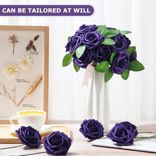 100 Pcs Artificial Rose Flowers, Purple - Image 3