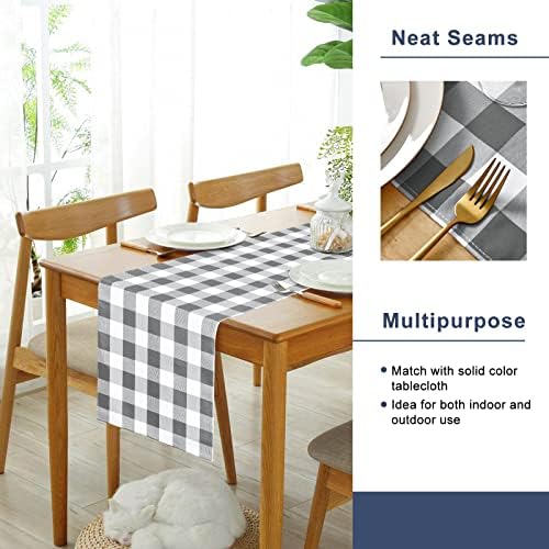 Hiasan Buffalo Plaid Table Runner Grey and White 14W x 60L, 1 Piece - Image 4