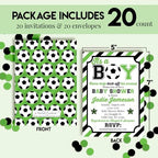 Amanda Creation Custom Baby Shower Invites Soccer Baby Shower Invitation 20 5x7 Custom Personalized Green Soccer Ball Invites With Envelopes - Image 4