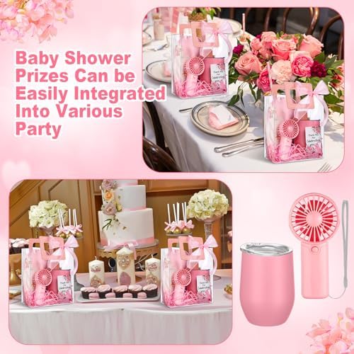 Talltalk 6 Sets Baby Shower Prizes for Game Wedding Bridal Shower Winners Gifts Guest Favors Luggage Tag Handheld Fan Cup Notebooks Silk Eye Mask Ballpoint Pen Card Bags(Pink) - Image 6