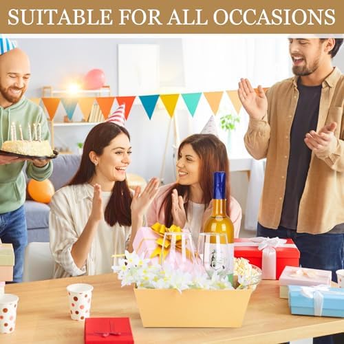 AFOROEOA 6PACK kraft Baskets For Gifts Empty, 10x8 Thick Kraft Paper Basket with 6 Clear Bags and 6 Pull Bows, Empty Gift Baskets for Thanksgiving Christmas Wedding Birthday Rustic Gift Wrapping - Image 6