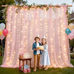 Ledido 10×8ft Pink Tulle Backdrop Curtains with Lights(6 Panels 5×8ft) - Image 6