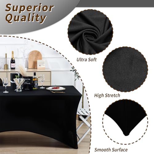 Fixwal 10 Pack 6FT Black Tablecloth Rectangle Spandex Fitted Table Cover - Image 2