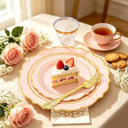Sylans 700PCS Pink Plastic Plates Dinnerware Set Disposable for 100 Guests - Image 4