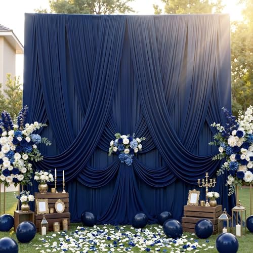 40ft×12ft Wrinkle Free Navy Blue Backdrop Curtain for Wedding Parties, 8 Panels 5×12ft Long Silky Polyester Fabric Backdrop Drapes Photo Back Drop Cloth for Graduation Photography Background by ENJOYYOURPARTY