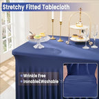 Spandex Tablecloth 6FT Rectangle Table Cover 4 Pcs Navy Blue Wrinkle-Free - Image 3