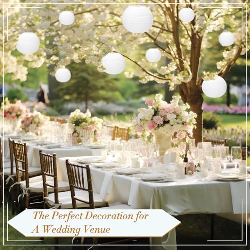 24 Packs White Paper Lanterns 10 Inch Chinese Japanese Hanging Paper Lanterns Lamp Round with Clear Fishing Line DIY Table Centerpiece Decoration for Wedding Birthday Party Baby Shower Indoor Outdoor - Image 6