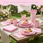 Vyntra Pink Paper Plates, Cups & Napkins, 350 Pcs Scalloped Party Set - Image 7