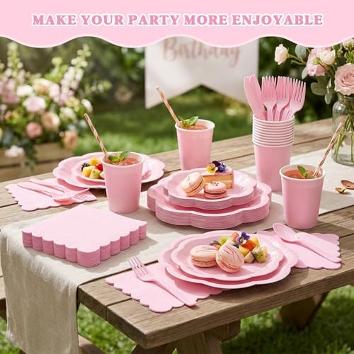 Vyntra Pink Paper Plates, Cups & Napkins, 350 Pcs Scalloped Party Set - Image 7