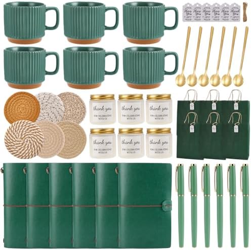 Baby Shower Prizes for Game Winners Baby Shower Games Prizes Ceramic Mugs with Metal Spoons Woven Coasters Notebooks Scented Candles Gift Bags Wedding Bridal Shower Favors for Guests (6, Green) by WishFond