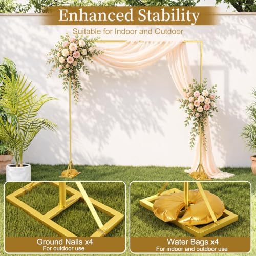 EMART 8FT Square Backdrop Stand Heavy Duty, Gold Metal Pipe and Drape Stand - Image 2