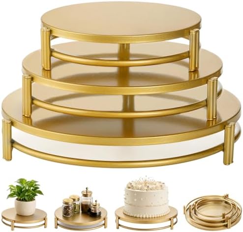3-Piece Gold Cake Stand Set (8", 10", 12"), Elegant Metal Round Dessert Display Pedestals, Versatile Cupcake Pastry Serving Trays for Wedding, Birthday, Baby Shower Party Decor by MHEOMTME