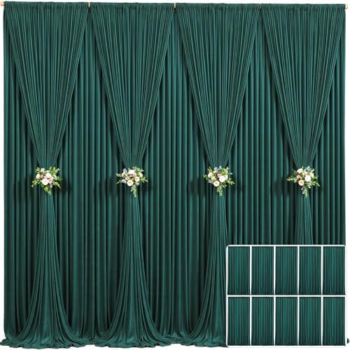 10 Panels Hunter Green Backdrop Curtain for Parties Wrinkle Free Dark Green Photo Curtains Backdrop Drapes Fabric Decoration for Weding Baby Shower Birthday Party Photography 50ft(W) x 10ft(H) by Tao-GePartyDecorations