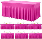 6 Pack Hot Pink Spandex Tablecloth for 6 Foot Rectangle Tables, Wrinkle Free Fitted Table Cloth Cover 6ft Fuchsia Stretchy Tablecloths with Skirt for Parties Weddings Birthday Banquet Baby Shower by Htper