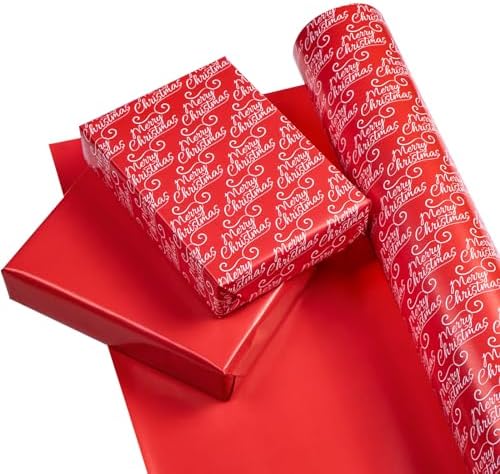 WRAPAHOLIC 30 Inch Jumbo Reversible Red Christmas Wrapping Paper - 30 Inch x 100 Feet Jumbo Roll Merry Christmas and Solid Red Wrapping Paper for Holiday, Party Celebration - Image 2