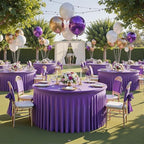 6 Pack Purple Spandex Round Tablecloths for 60 inch Table, Wrinkle Free Stretchy 120inch Fitted 5FT Round Table Cover Cloths with Skirt for Wedding Party Dining Banquet - Image 3