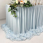 Pooling and Floating Chiffon Table Skirt with extra length, 6FT 9FT 14FT Sheer Tablecloth, Baby Shower, Birthdays Party, Main Cake Table Decoration, Wdding Table Skirt (Blue, 6FT) - Image 2