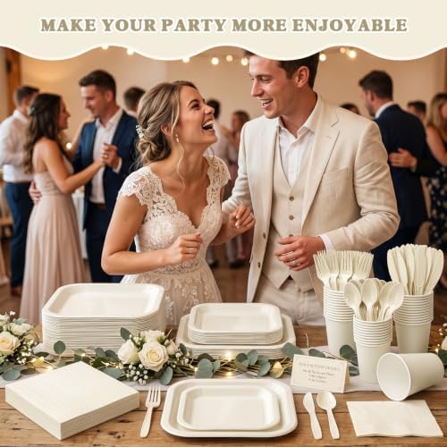 Vyntra 350 Pcs Ivory Square Paper Plates and Napkins Set, Serves 50 - Image 7
