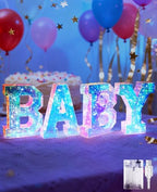 AceList Iridescent Baby Marquee Letters for Baby Shower - 7.87 Inch Light Up Sign for Table Centerpiece & Backdrop, Holographic 70 LED Decor for Gender Reveal, Nursery Room, Birthday Party Supplies by AceList