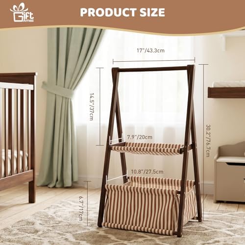 GiftAmaz Wooden Baby Shower Crate Closet, Brown Double-Layered Baby Basket - Image 6