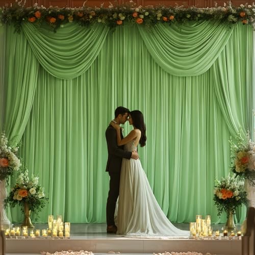 16x10FT Sage Green Backdrop Curtains for Wedding Parties, Wrinkle Free Polyester Photography Backdrop Drapes for Wedding Baby Shower Birthday Parties Stage Background Stand Decorations 4x10ft,4 Panels - Image 5