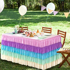 Pufogu Rainbow Tulle Table Skirt 9ft Tutu Ruffled Chiffon Tablecloth For Rectangle Wedding Baby Shower Girls Birthday Party and Cake Dessert Table Decorations(BrightRainbow, L9(ft), H30in) - Image 3