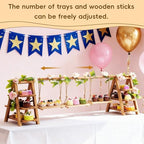 Wooden 3 Tier Cupcake Stand with Artificial Flower Vine Hanging Swing Trays Foldable & Removable Design for Birthday Wedding Catering Baby Shower Party - Image 4